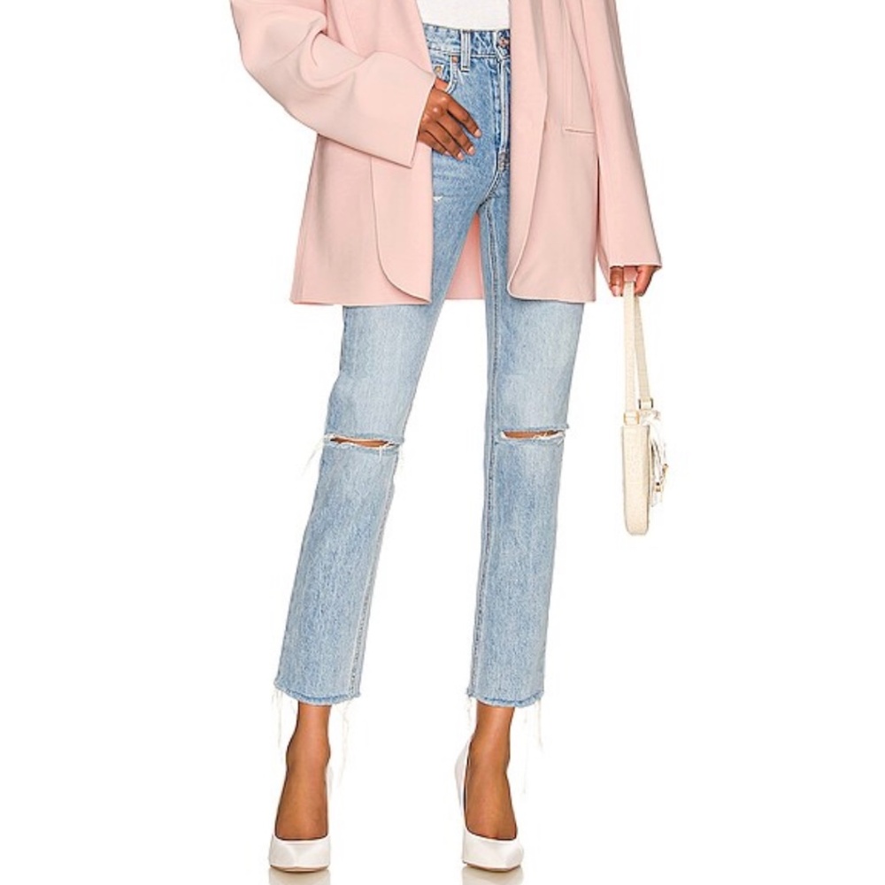 GRLFRND Blue Ankle Cropped Jeans with Distressed Details